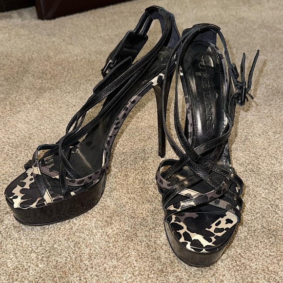 Burberry Black Strappy Heels with Leopard Print Platform 41 - Picture 1 of 9